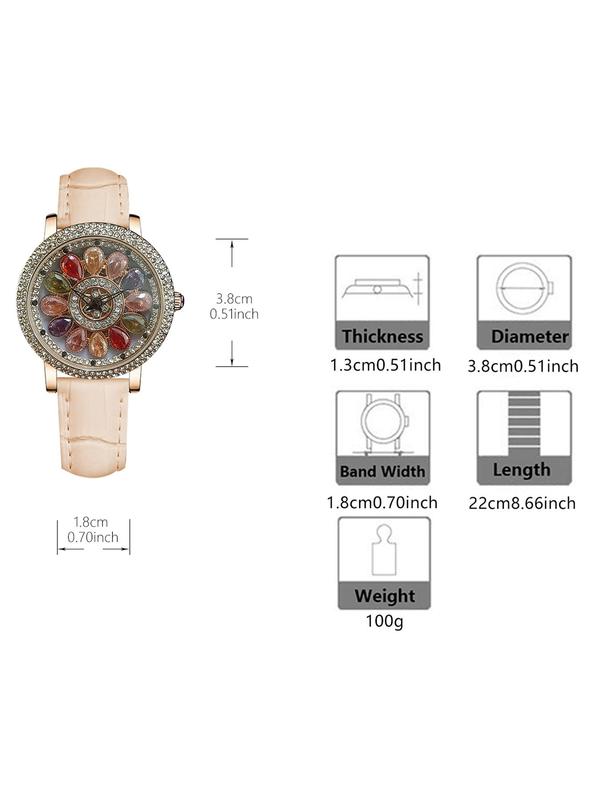 Women's Elegant Rhinestone Decorated Quartz Watch, Fashionable Round Dial Watch for Women & Girls, Trendy All-match & Exquisite Watch for Birthday Gift with Box