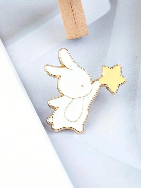 Cute Rabbit Design Brooch, Star Picking Enamel Oil Drop Accessory Buckle, Mini Collar Pin, Versatile Cartoon Alloy Brooch for Women & Men