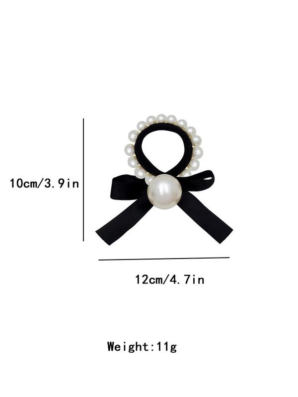 Faux Pearl Decorated Bow Decorated Hair Tie, Simple and Elegant High Stretch Ponytail Holder Hair Accessories for Women