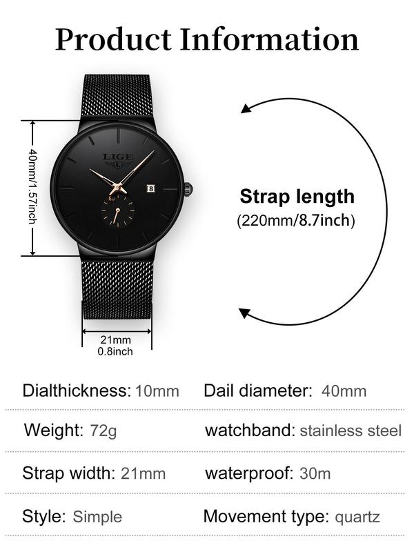 Men's Business Round Dial Quartz Waterproof Watch,  Minimalist Trendy Wristwatch with Calendar Display Function, Fashionable Accessories for Men As Gift with Box