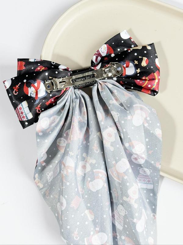 Christmas Themed Bow Decor Hair Clip Set, Cute Colorful Printed Fabric Hair Accessories for Women & Girls, Minimalist Headwear Suitable for Thick Hair