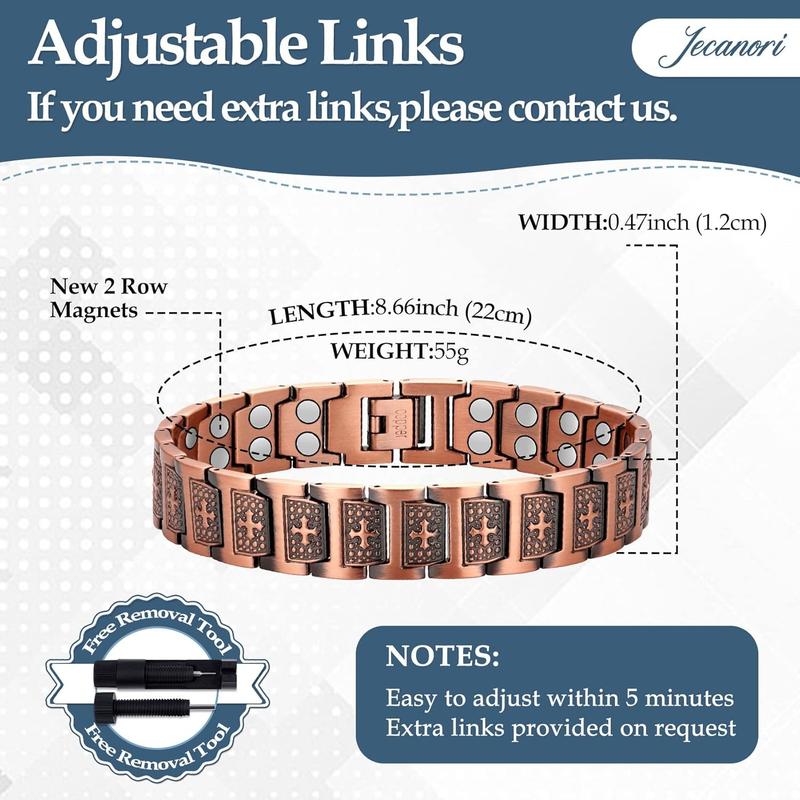 Pure Copper Bracelet for Men, Magnetic Cross Bracelets for Men with 3500 Gauss Magnets, Mens Pure Copper Bracelet