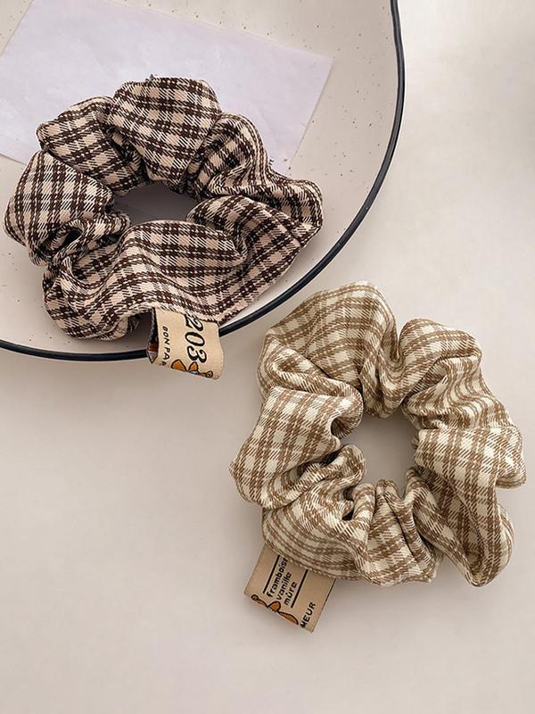 Women's Cute Plaid Graphic Hair Scrunchies, 2pcs set Minimalist Elegant Trendy Hair Ties, Chic Gorgeous Hair Accessories for Hairstyle Decor