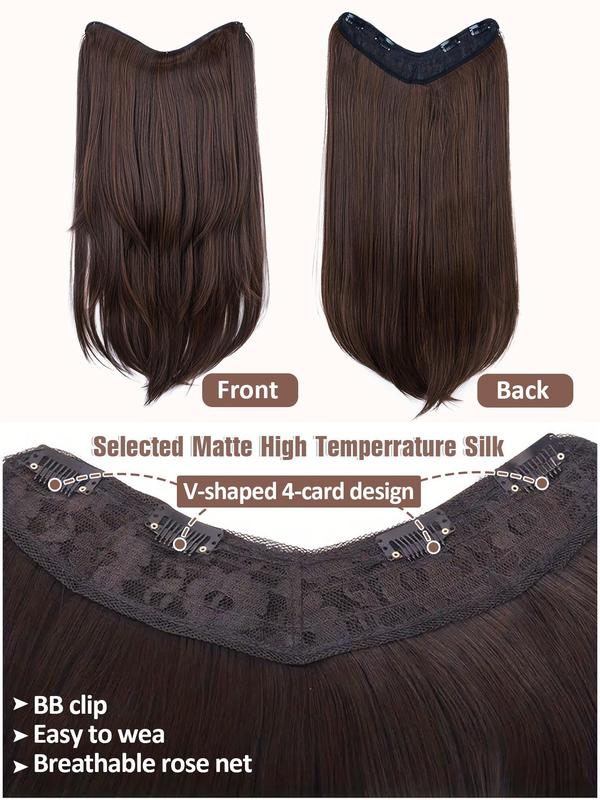 22 Inch Long Straight Clip-in Hair Extension, 4-clip Layered V-shaped Inner Buckle One-piece Seamless Invisible Hair Extensions, Natural Fluffy Synthetic Hair Extension Wigs