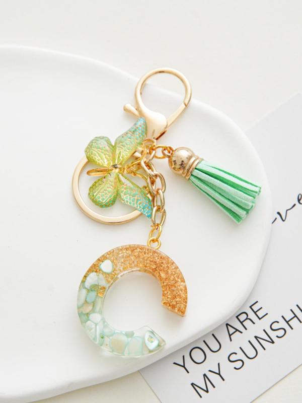 Cute Butterfly & Letter Design Keychain, Tassel Decor Keychain for Women & Girls, Trendy All-match & Exquisite Keychain for Daily Clothing Decor