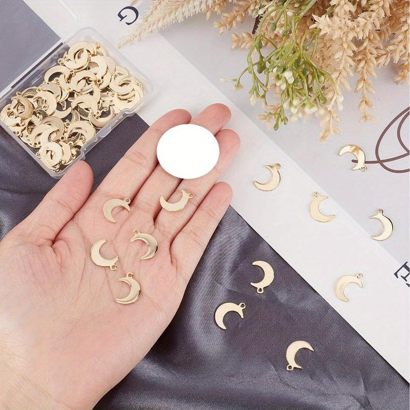 1 Box 100 Pcs Moon Charm Bulk Stainless Steel Moon Charms Golden Moon Crescent Charm Moons Star Celestial Lucky Charm for Jewelry Making Charms DIY Necklace Earrings Bracelet Women Adult Craft