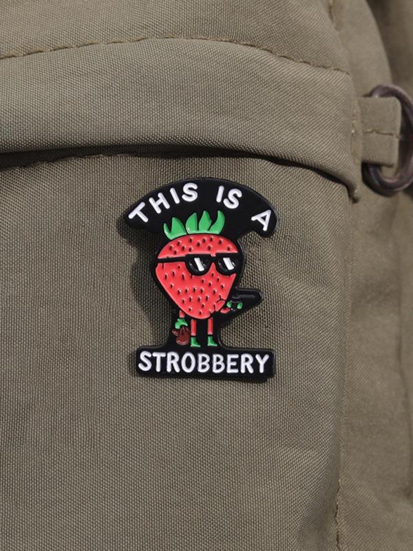 Cartoon Strawberry Design Letters Print Brooch, Cute Clothes Brooch for Women & Men for Party, Daily Clothing Decor, Trendy & Exquisite Brooch for Gift