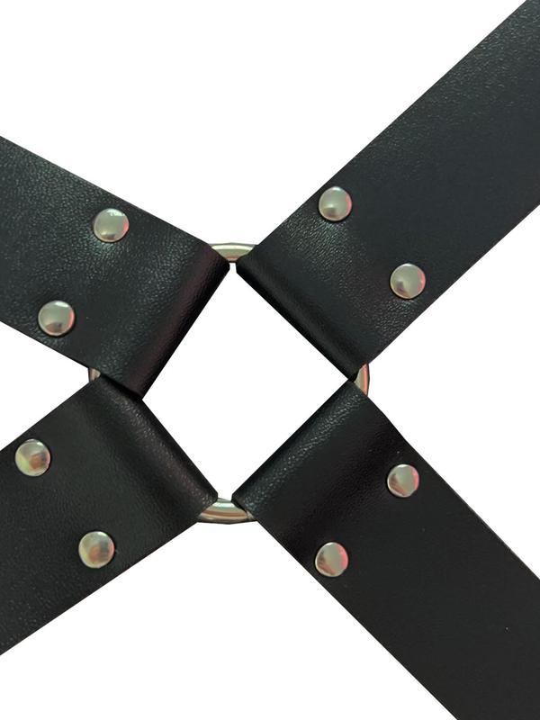 Men's Solid Studded & O-ring Decorated PU Leather Belt, Fashion Casual Suspenders Belt for Jeans Trousers, Casual Waistband for Daily Clothing Decor