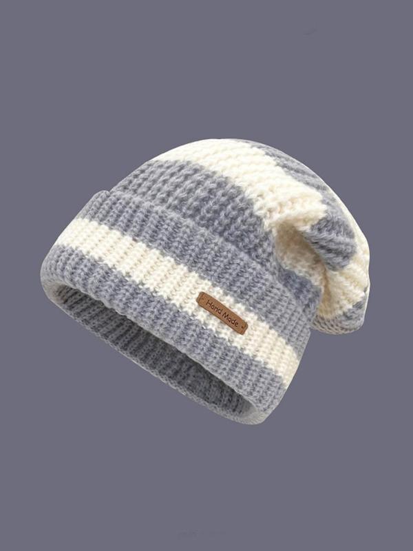 Striped Pattern Beanie Hat, Casual Warm Knit Hat for Fall & Winter, Fashion Accessories for Both Men & Women, Warm and Stylish Beanie for Men, Suitable for Street, Outdoor Sports, Skiing