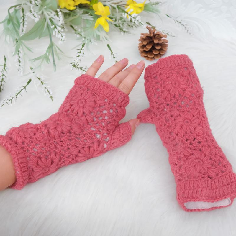 Hand Knit Winter Handwarmer, Fleece Lined  Finger Less Gloves, Crochet Solid Color Gloves, Men Women Warm Mitten, Gift For Her, Wrist Warmer