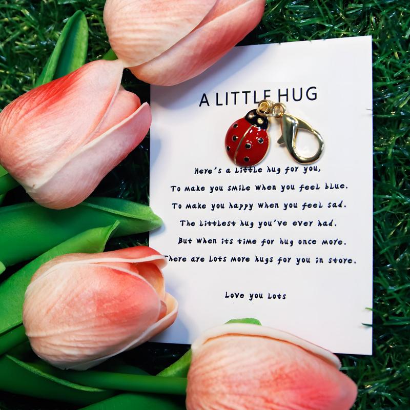 Ladybug Design Keychain with Loving Friendship Card, Small Charm Pendant for Support and Encouragement, Creative Gift for Friends