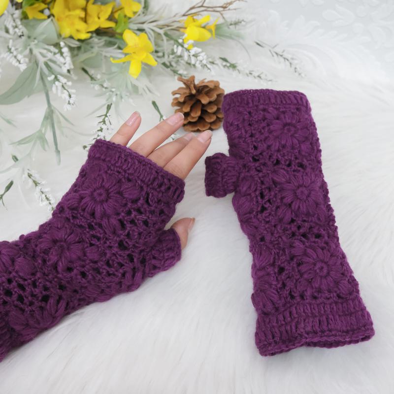 Hand Knit Winter Handwarmer, Fleece Lined  Finger Less Gloves, Crochet Solid Color Gloves, Men Women Warm Mitten, Gift For Her, Wrist Warmer