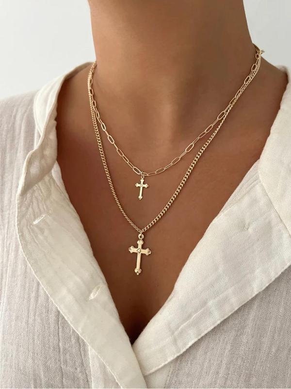 Vintage Cross Design Layered Necklace for Women & Girls, Trendy All-match Vintage Mexican Necklace for Birthday Gift, Fashion Jewelry for Party, Daily Clothing Decor