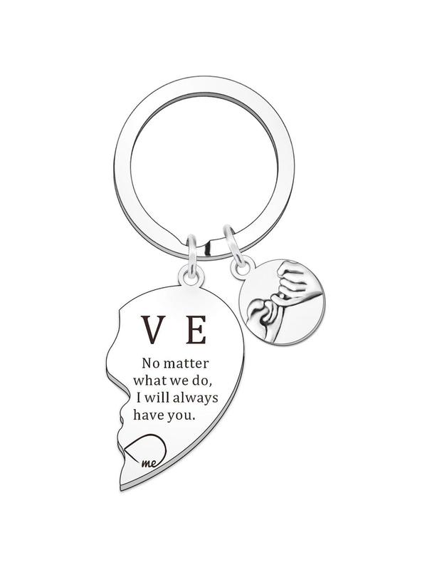 Couple Keychain, Heart Shaped Stainless Steel Keychain for Men Boyfriend Husband, Fashion Accessories for Daily Use, Trendy All-match & Exquisite Keychain for Birthday Gift