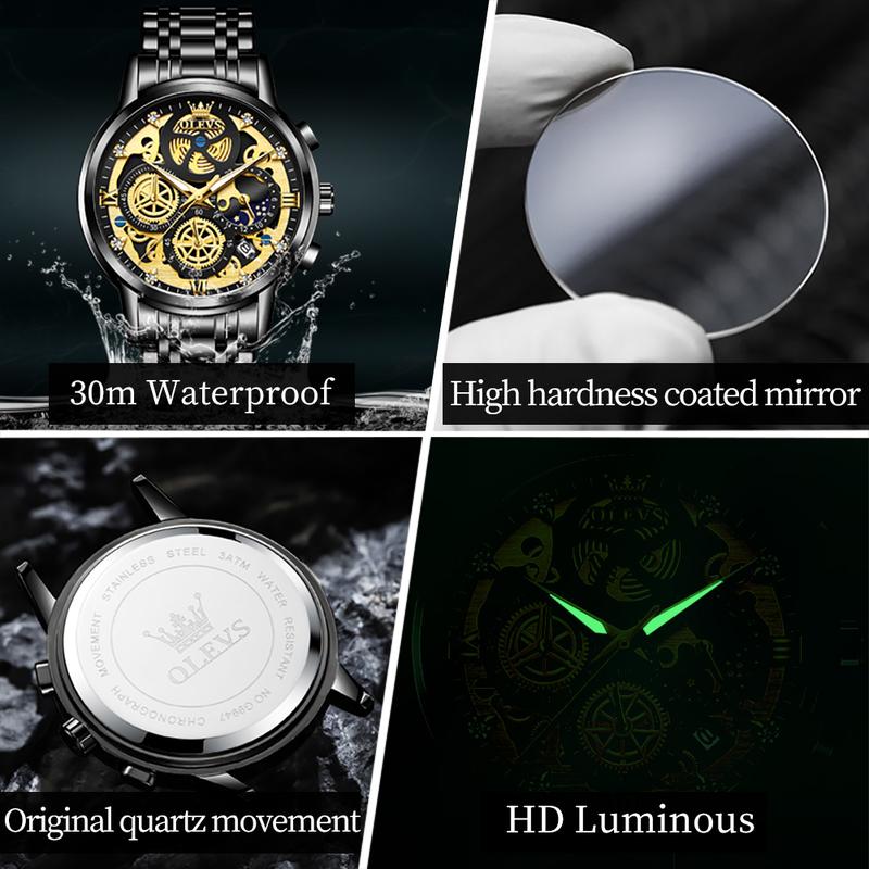 [BLACK FRIDAY] OLEVS watches for men Chronograph Luxury Diamond Dress Business Analog Quartz Wrist Watches Stainless Steel Waterproof Luminous