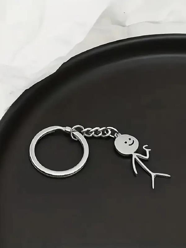 Cute Cartoon Stickman Design Heart Keychain, Fashionable Stainless Steel Keychain for Women & Men, Trendy All-match Keychain for Birthday Gift