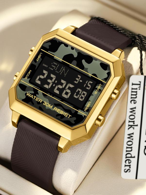 Men's Sportive Square Digital Watch, Fashionable Digital Watch with Luminous Dial & Waterproof Feature, Trendy Watch for Daily Use As Gift with Box