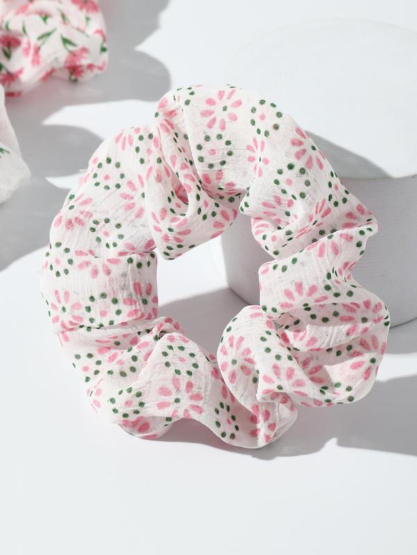 6pcs Ditsy Floral Pattern Polyester Hair Tie, Frill Design High Stretch Scrunchie, Ponytail Holder, Daily Casual Versatile Hair Accessories for Women