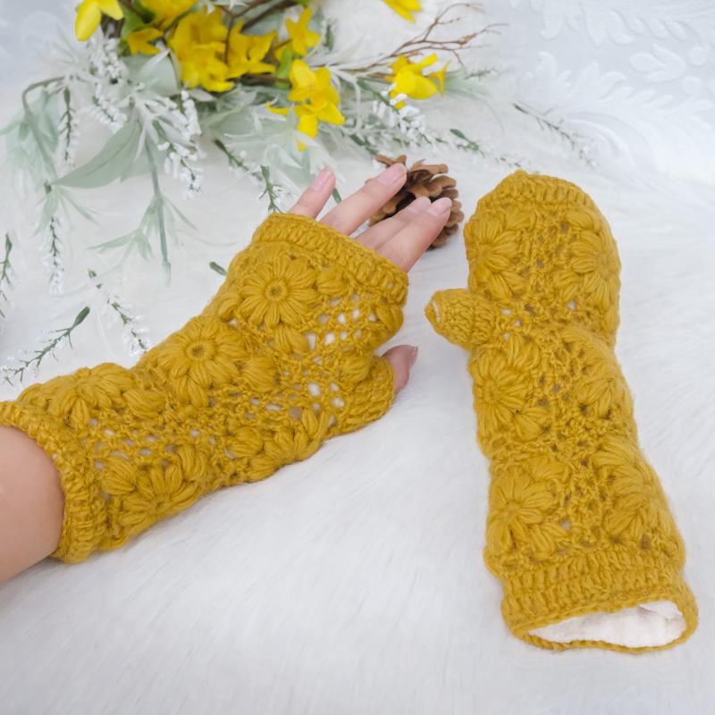 Hand Knit Winter Handwarmer, Fleece Lined  Finger Less Gloves, Crochet Solid Color Gloves, Men Women Warm Mitten, Gift For Her, Wrist Warmer