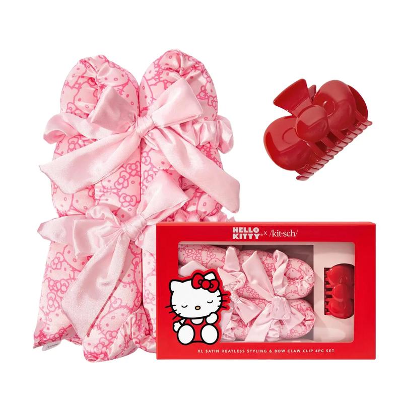 Hello Kitty x Kitsch XL Satin Heatless Styling & Bow Claw Clip 4pc Set