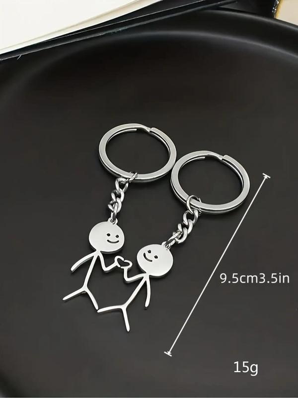 Cute Cartoon Stickman Design Heart Keychain, Fashionable Stainless Steel Keychain for Women & Men, Trendy All-match Keychain for Birthday Gift