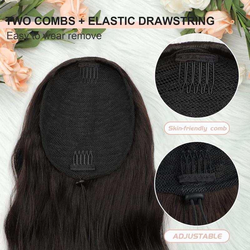 [Black Friday] Drawstring Ponytail Extension Long Body Wavy Ponytail Extension for Women Synthetic Hair Ponytail Extension Clip in 26 Inch Ponytail Hairpiece for Daily Use