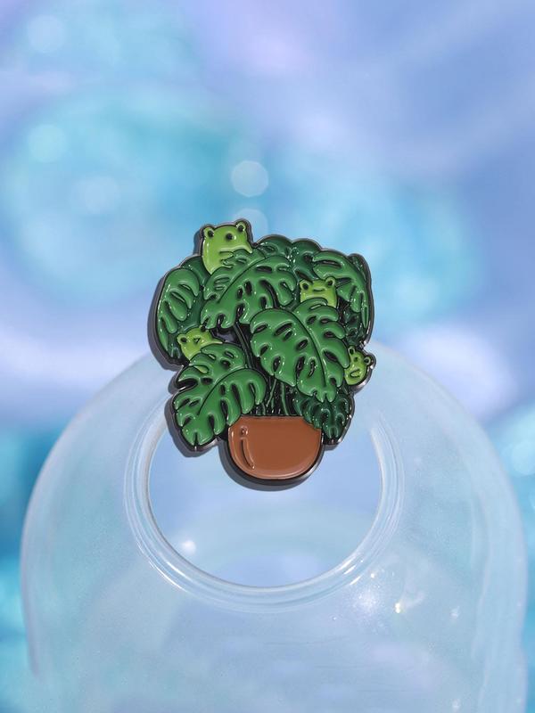 Cute Frog & Potted Plant Design Brooch, Fashion Brooch for Women & Men, Enamel Pin Suitable for Backpacks, Jeans, Scarves, Hats Decoration, Casual Alloy Accessories for Daily Wear