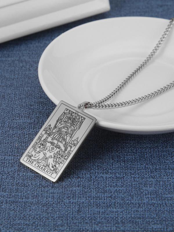 Unisex Street Trend Tarot Design Pendant Necklace, Vintage Retro Trendy Matching Necklace, Chic Jewelry As Birthday Gift for Girlfriend & Boyfriend Gifts Idea