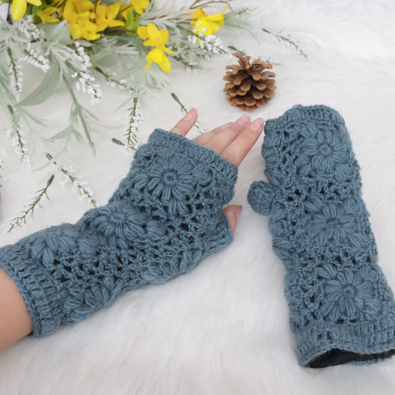 Hand Knit Winter Handwarmer, Fleece Lined  Finger Less Gloves, Crochet Solid Color Gloves, Men Women Warm Mitten, Gift For Her, Wrist Warmer