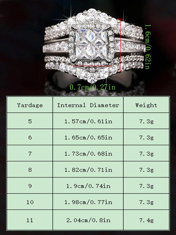 Square Shaped Rhinestone Decorated Ring, Luxury Engagement Ring for Women, Fashion Jewelry for Party, Daily Clothing Decor, Trendy Jewelry for Birthday Gift