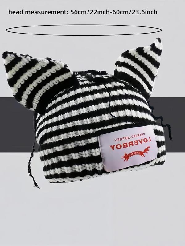 Cute Striped Pattern Beanie Hat, Casual Soft Comfortable Funny Hat for Fall & Winter, Warm and Stylish Beanie for Women & Men Fall Fall Outfits 2024