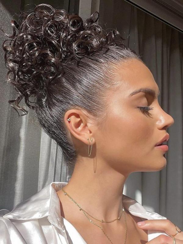 Messy Bun Hair Piece for Women, Elastic Drawstring Loose Wave Curly Hair Buns, Synthetic Hair Bun, Hair Extensions for Women Daily Use, Fall Outfit、Fall Freshness