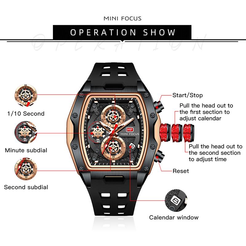 MF MINI FOCUS Quartz Business Watches Mens Fashion Big Dial Luminous Waterproof Sport  multifunction  men's watches Men's Sporty Digital Analog Watch