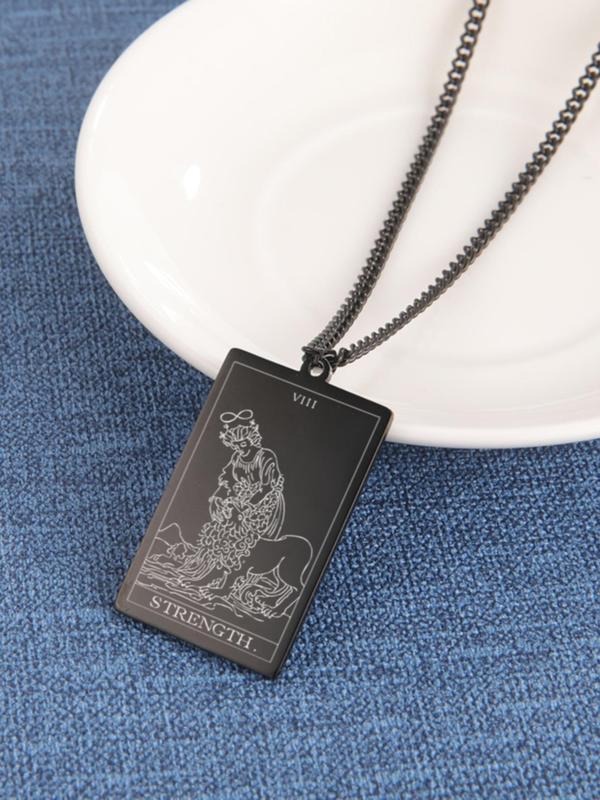 Unisex Street Trend Tarot Design Pendant Necklace, Vintage Retro Trendy Matching Necklace, Chic Jewelry As Birthday Gift for Girlfriend & Boyfriend Gifts Idea