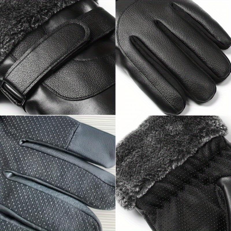 Unisex Carrken Fashionable Faux Leather Gloves-Winter Warm Full Finger Gloves, Lined with Wool, Touch Screen Compatible, Windproof, Thick Warm, Non-Textile Woven, Solid Color-Hand Wash Or Dry Cleaning