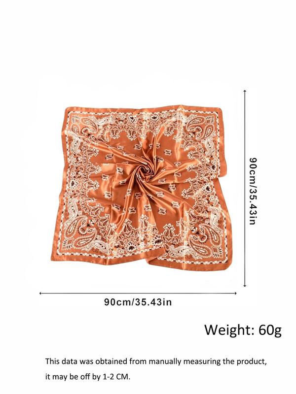 Women's Vintage Paisley Print Square Scarf, Elegant Soft Satin Bandana for Women, Fashion Accessories for Daily Wear