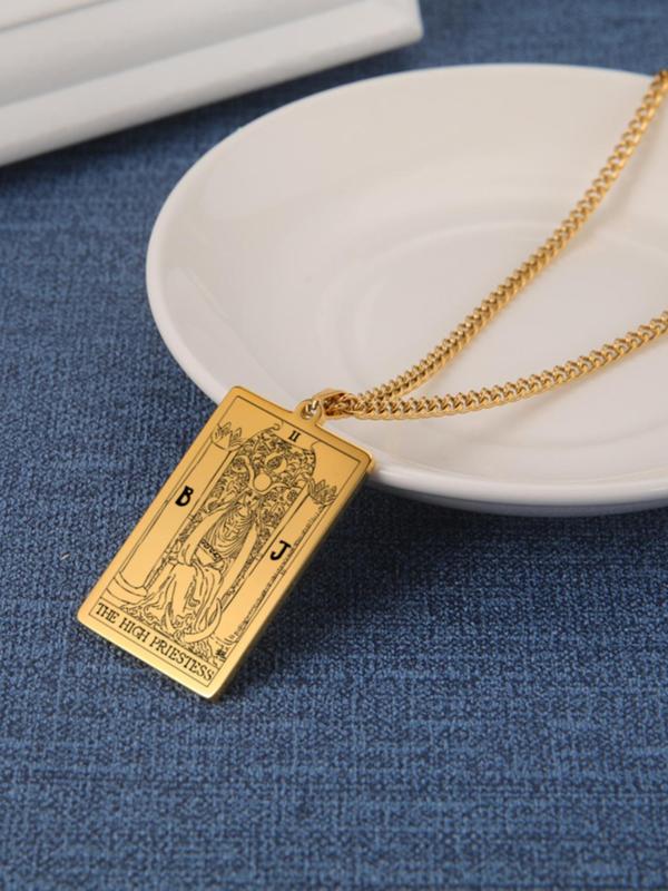 Unisex Street Trend Tarot Design Pendant Necklace, Vintage Retro Trendy Matching Necklace, Chic Jewelry As Birthday Gift for Girlfriend & Boyfriend Gifts Idea