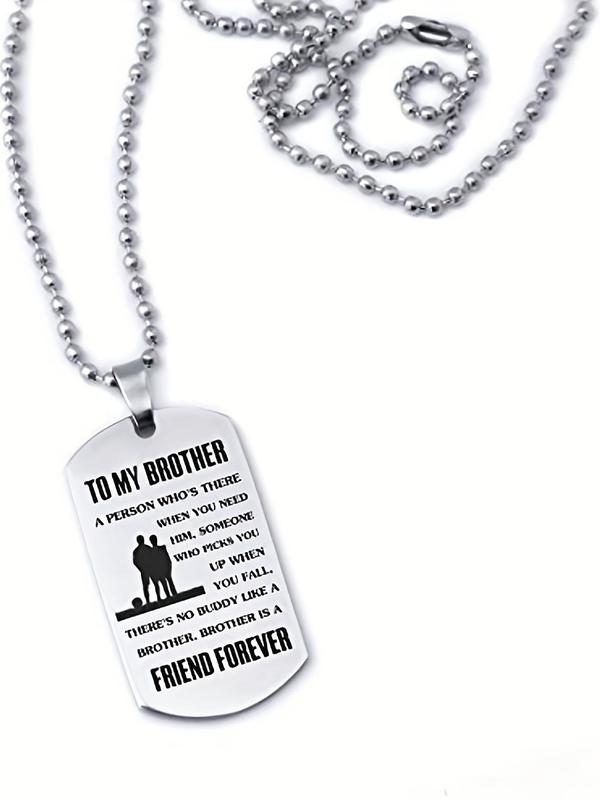 Stainless Steel Pendant Necklace, To My Brother Slogan Pattern Chain Necklace for Party, Daily Clothing Decor, Trendy All-match & Exquisite Jewelry for Birthday Gift