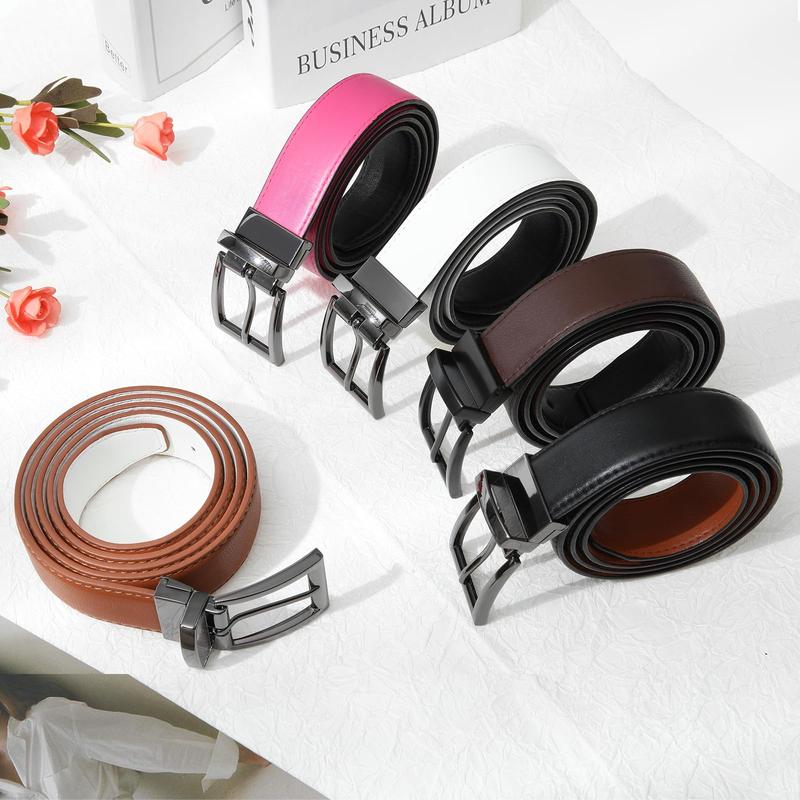 AWAYTR Reversible PU Leather Belt for Women Two-in-One Belt for Jeans Dress Fashion Women Men Belt with Rotated Buckle