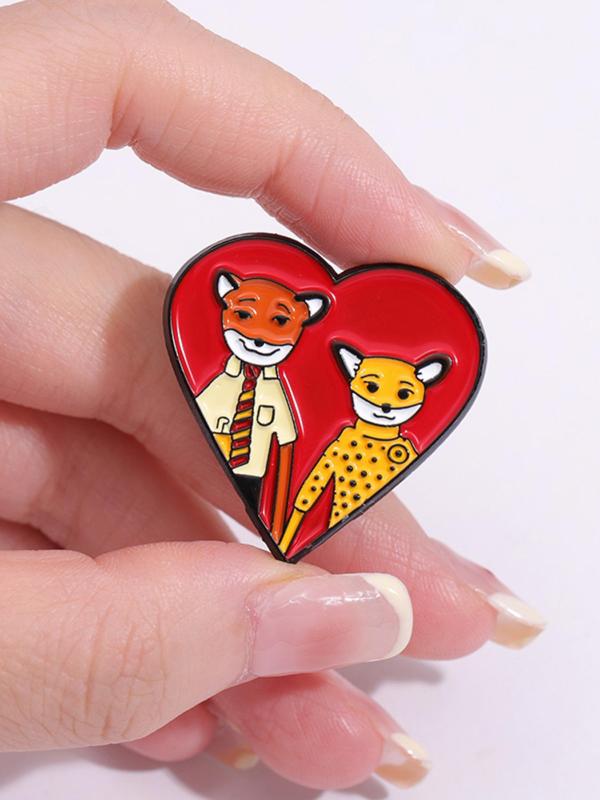 Unisex Cute Cartoon Fox & Heart Design Brooch, Novelty Badge Brooch, Fashionable Clothes Accessories for Daily & Party Decoration