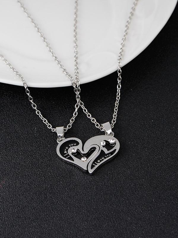 Couple Pairing Bracelets & Necklaces, Rhinestone Decor Heart Pendant Necklace  & Chain Bracelet, Fashion Jewelry Accessories for Women & Men