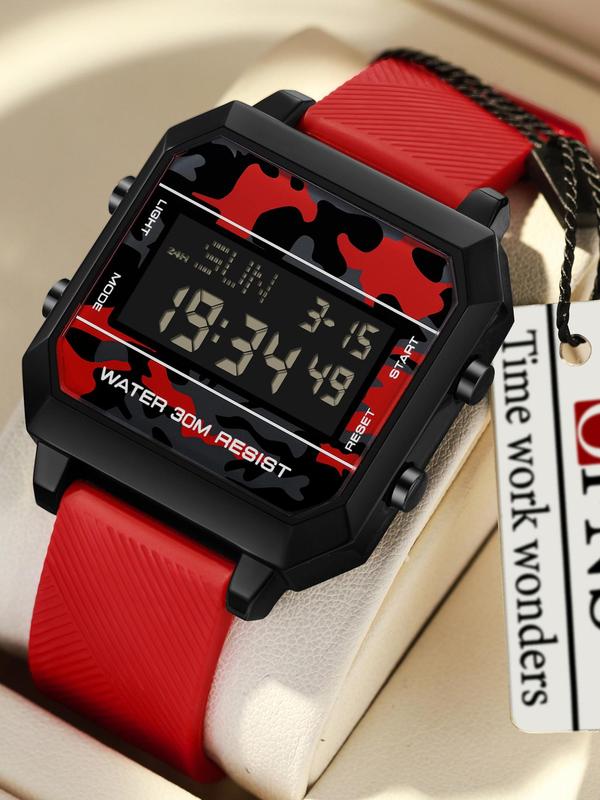 Men's Sportive Square Digital Watch, Fashionable Digital Watch with Luminous Dial & Waterproof Feature, Trendy Watch for Daily Use As Gift with Box