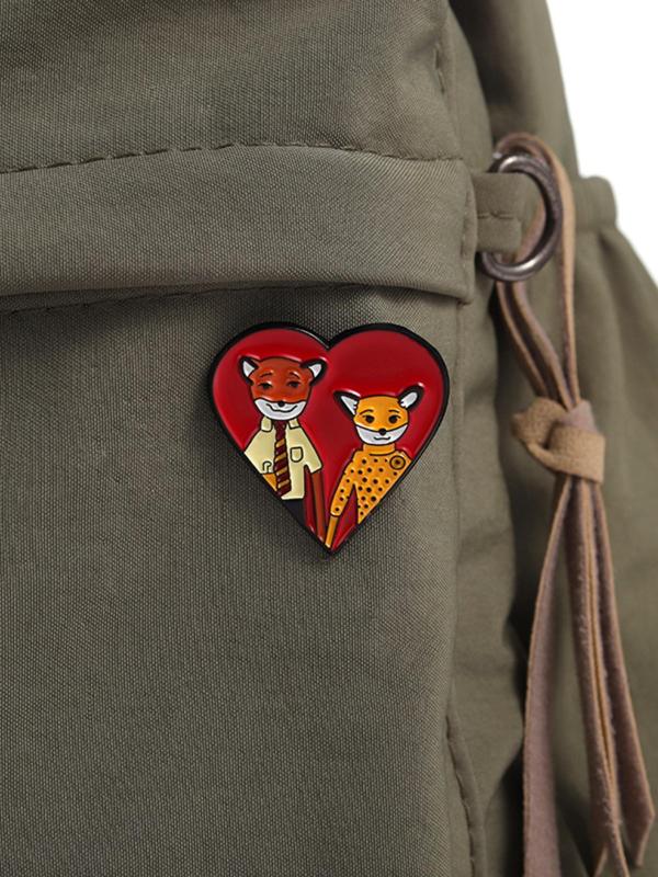 Unisex Cute Cartoon Fox & Heart Design Brooch, Novelty Badge Brooch, Fashionable Clothes Accessories for Daily & Party Decoration