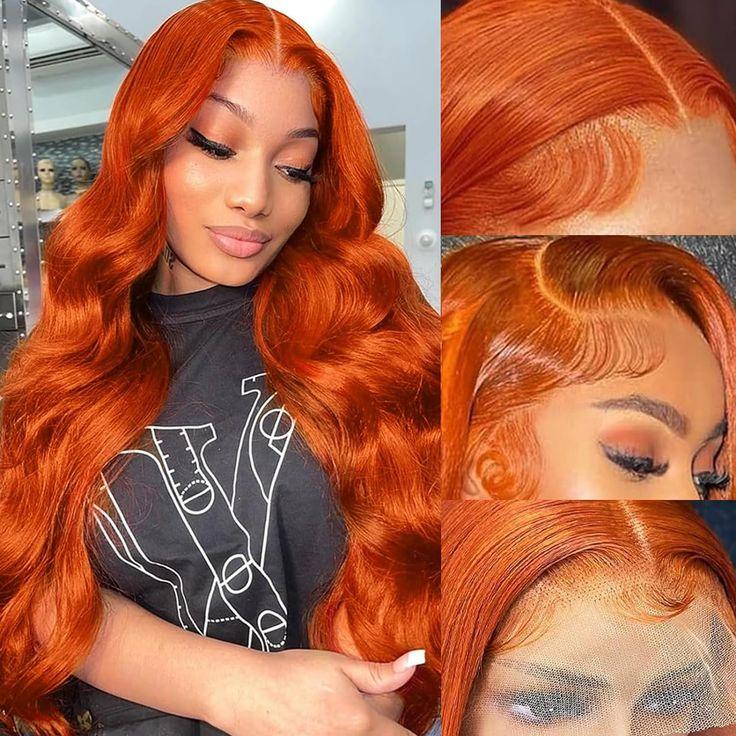 30 34 Inch Orange Ginger Hd Lace Front Wigs 13x6 Body Wave  Colored Glueless Lace Frontal Wigs Pre Plucked Closure Wig