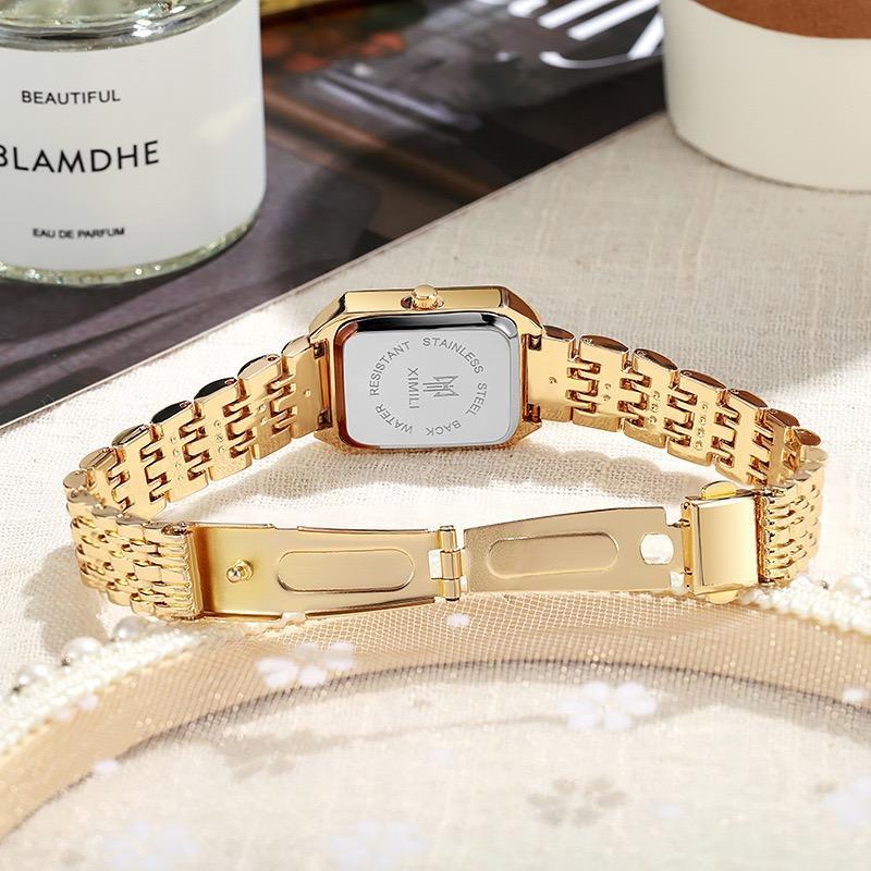 Luxury Ladies Fashion Quartz Watch Simple Scale Square Quality Gold Plated Women Watches Business,Gift with Box,Fall sales,,Christmas gift