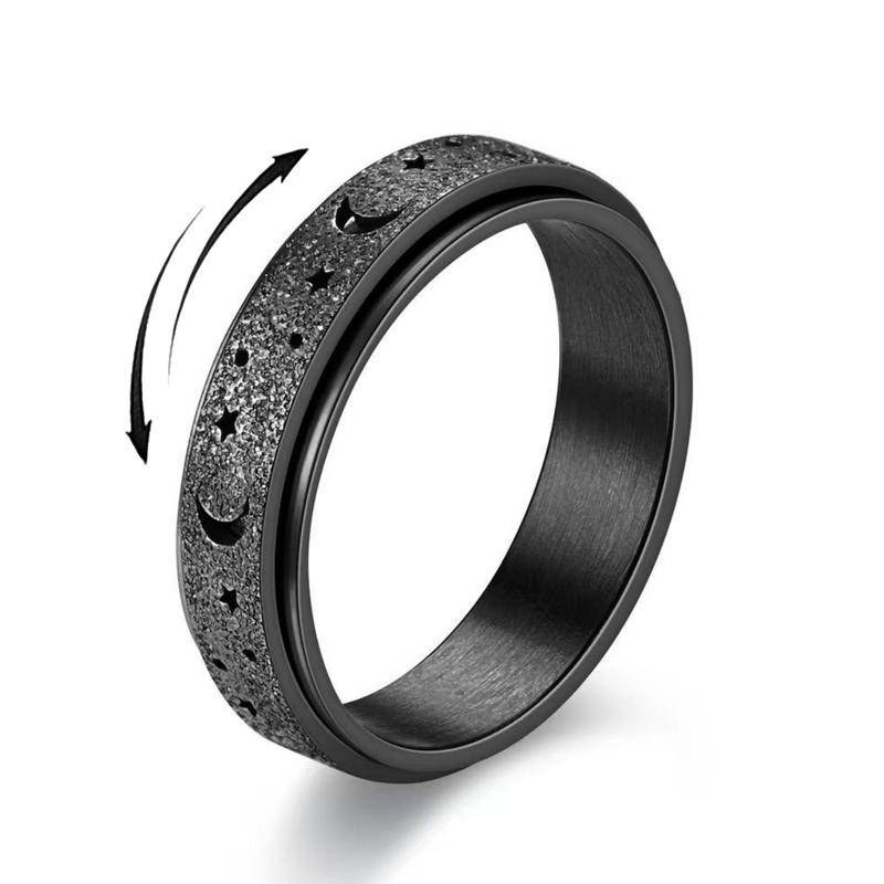 Stainless Steel Anxiety Ring – 6mm Night Sky Design Spinner Band for Women, Thumb Men Ring Sizes 6-12.Ideal for Stress Relief, Fidget Spinner Ring, Meditation, Relaxation, and Unique Jewelry Gifts, Perfect for Valentine's Day, Christmas, and Birthdays K04