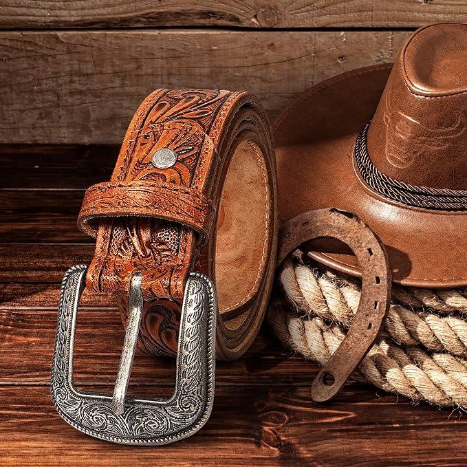 RAW HYD Leather Western Belts for Men - Cowboy Belts for Men - Mens Western Belt w Buckle - 1.5