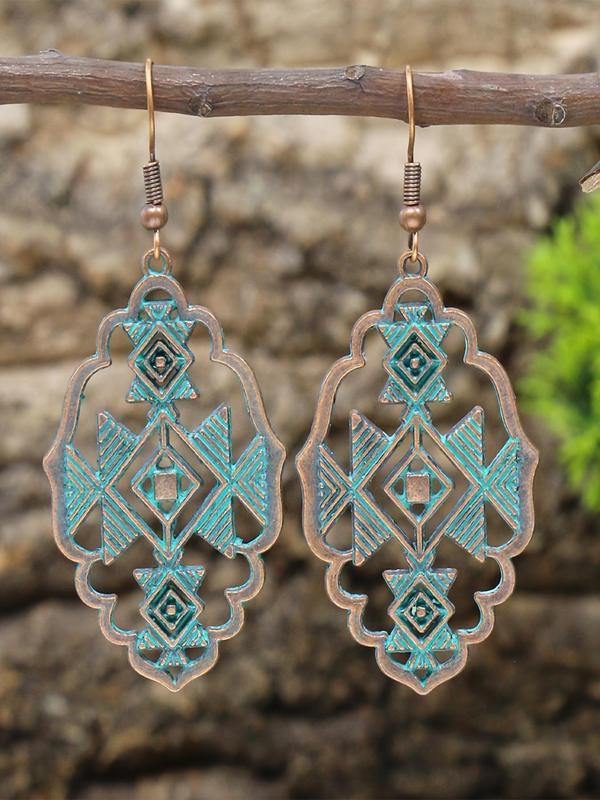 Boho Turquoise Texture Shell Tassel Hollow Arrow Feather Decor Dangle Earrings (3 Pairs), Vintage Trendy Dangle Earrings, Fashionable Jewelry for Women for Daily & Party Decoration Gifts