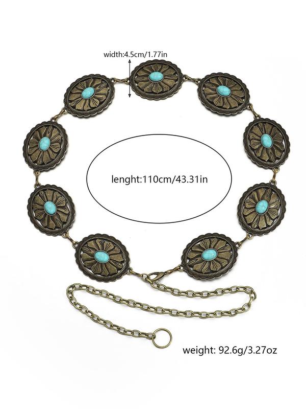 Women's Boho Style Turquoise Texture Decor Chain Belt, Trendy Retro Chain Belt, Chic Vintage Clothes Accessories for Daily & Party Clothing Decor