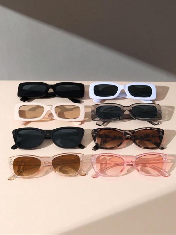 Unisex Simple Style Plain Color Sunglasses (8 Pairs), Trendy Casual Square Frame Sunglasses for Everyday Use, Fashion Accessories for Outdoor Activities